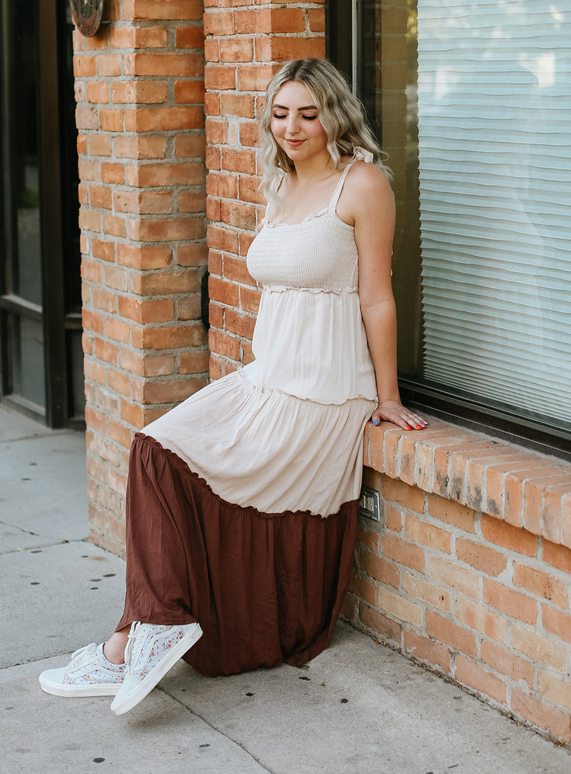 TIERED MULTI COLORED MAXI DRESS // COFFEE Luv Luna Boutique TIERED MULTI COLORED MAXI DRESS // COFFEE Luv Luna Boutique