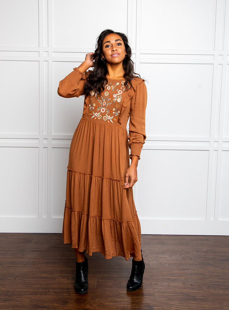 Burnt orange clearance embroidered dress