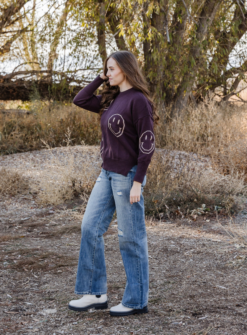 HAPPY CAMPER SWEATER // EGGPLANT