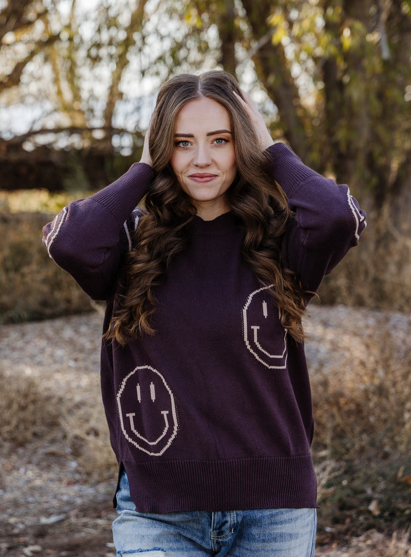 HAPPY CAMPER SWEATER // EGGPLANT