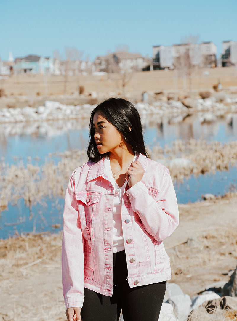 DENIM DISTRESS JACKET // BRIGHT PINK