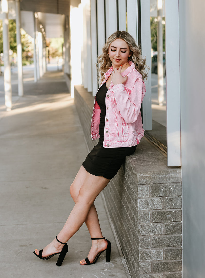 DENIM DISTRESS JACKET // BRIGHT PINK