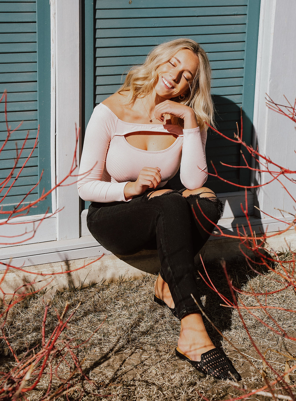 OFF THE SHOULDER CUT OUT TOP // PINK